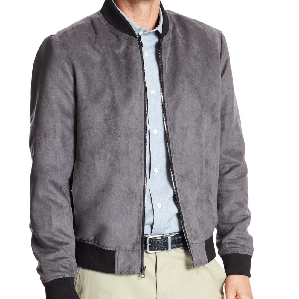 Banana Republic Mens Faux Suede Grey Bomber Jacket